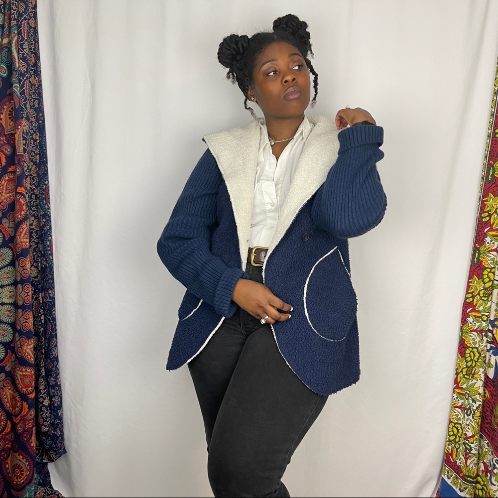 Parka Style Oversized Navy Blue Sweater